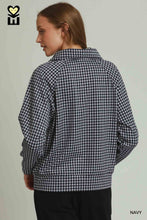 Load image into Gallery viewer, Navy Gingham Zip Pullover
