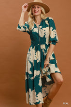 Load image into Gallery viewer, Umgee Teal Floral Zip Smocked Dress
