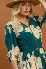Load image into Gallery viewer, Umgee Teal Floral Zip Smocked Dress
