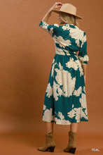 Load image into Gallery viewer, Umgee Teal Floral Zip Smocked Dress
