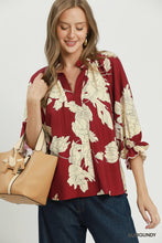 Load image into Gallery viewer, Burgundy Floral 3/4 Sleeve Top
