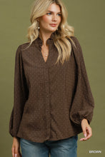 Load image into Gallery viewer, Brown Polka Dot Smock Back Top
