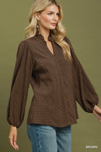 Load image into Gallery viewer, Brown Polka Dot Smock Back Top
