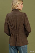 Load image into Gallery viewer, Brown Polka Dot Smock Back Top
