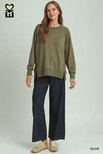 Load image into Gallery viewer, Umgee Olive Crochet Slit Pullover
