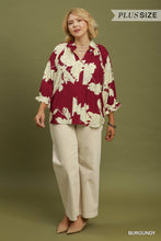 Load image into Gallery viewer, Burgundy Floral 3/4 Sleeve Top - Plus

