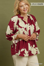 Load image into Gallery viewer, Burgundy Floral 3/4 Sleeve Top - Plus
