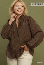 Load image into Gallery viewer, Brown Polka Dot Smock Back Top - Plus
