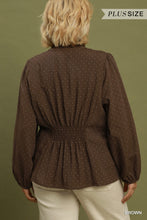 Load image into Gallery viewer, Brown Polka Dot Smock Back Top - Plus
