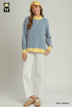 Load image into Gallery viewer, Sky + Peach Reversible Stripe Dot Pullover

