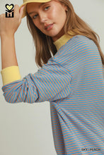 Load image into Gallery viewer, Sky + Peach Reversible Stripe Dot Pullover
