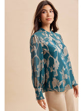 Load image into Gallery viewer, Teal Floral Button Top
