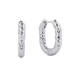 Silver Textured Rectangular Hoops