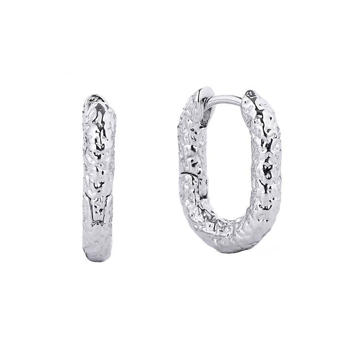 Silver Textured Rectangular Hoops