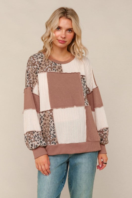 Taupe Leopard Patchwork Top