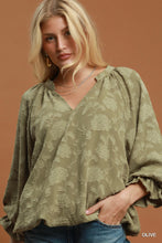 Load image into Gallery viewer, Olive Jacquard Bubble Hem Top
