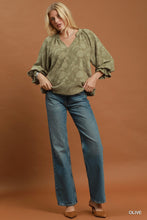 Load image into Gallery viewer, Olive Jacquard Bubble Hem Top
