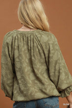 Load image into Gallery viewer, Olive Jacquard Bubble Hem Top

