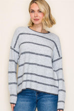 Load image into Gallery viewer, Grey + Charcoal Stripe Sweater
