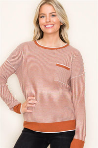 Copper Striped Waffle Sweater