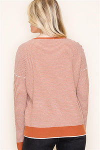 Copper Striped Waffle Sweater