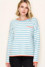 Load image into Gallery viewer, Staccato Blue Stripe Stich Detail Sweater

