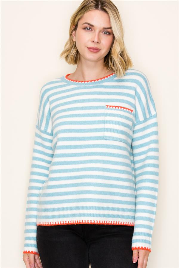 Staccato Blue Stripe Stich Detail Sweater