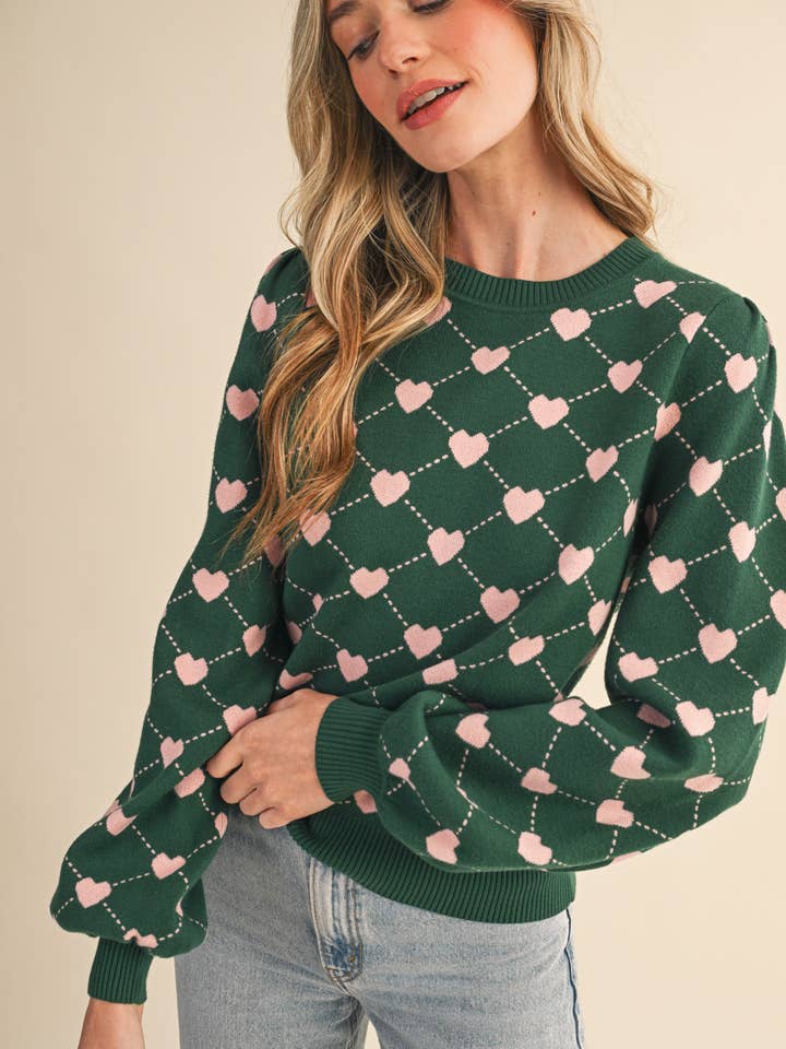 Green + Pink Heart Sweater