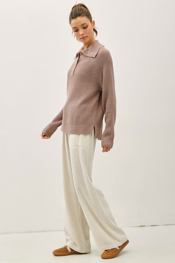 Blush Wide Collar Waffle Sweater