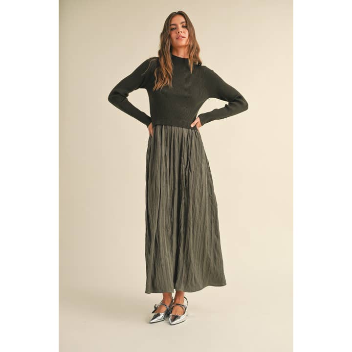 Olive Combo Sweater Dress Maxi