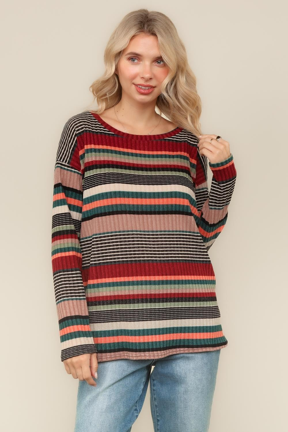 Multi Striped Ribbed Top