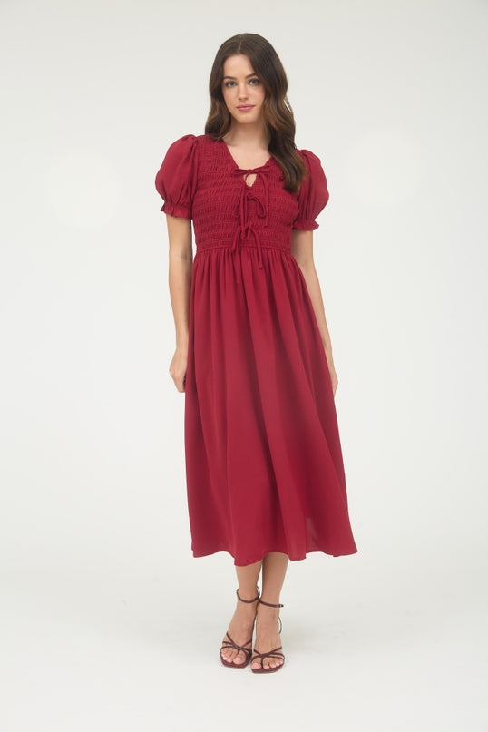 Cherry Smocked Midi Dress