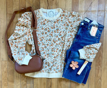 Load image into Gallery viewer, Oatmeal + Orange Floral Corduroy Top
