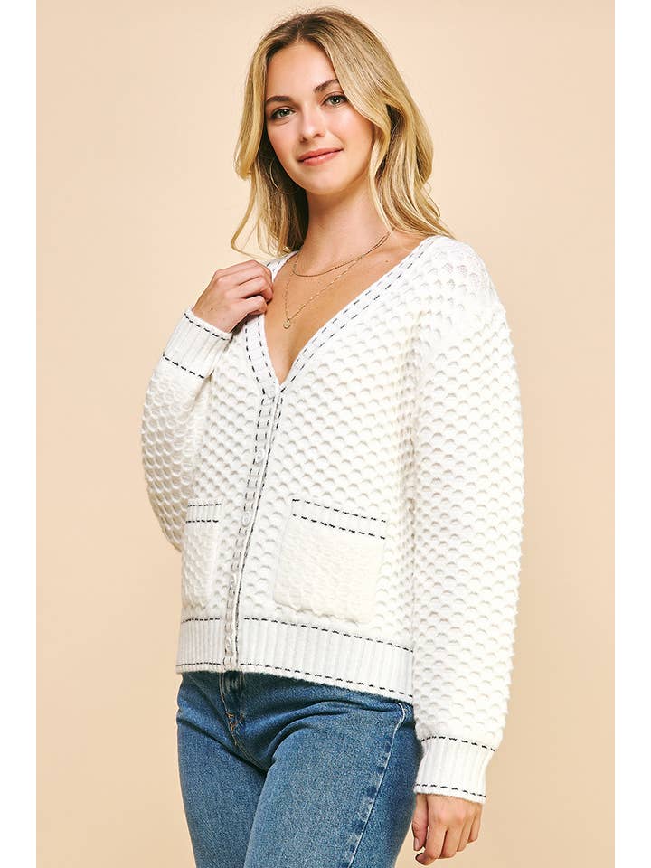 Ivory Contrast Stitch Cardigan