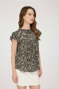 Black + Cream Floral Lace Top