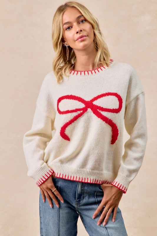 BiBi Ivory + Red Bow Sweater