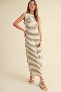 Beige + Grey Striped Tank Dress