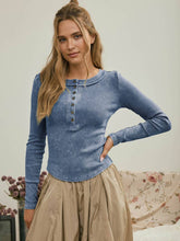 Load image into Gallery viewer, Vintage Blue Washed Henley Top
