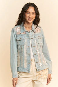 Lace Panel Denim Jacket - Plus