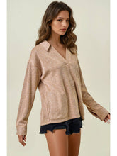Load image into Gallery viewer, Camel Ribbed Collared Top
