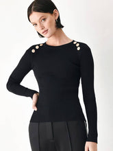 Load image into Gallery viewer, Black Ribbed Button Trim Sweater
