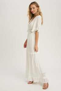 Ivory Lace Trim Maxi Dress
