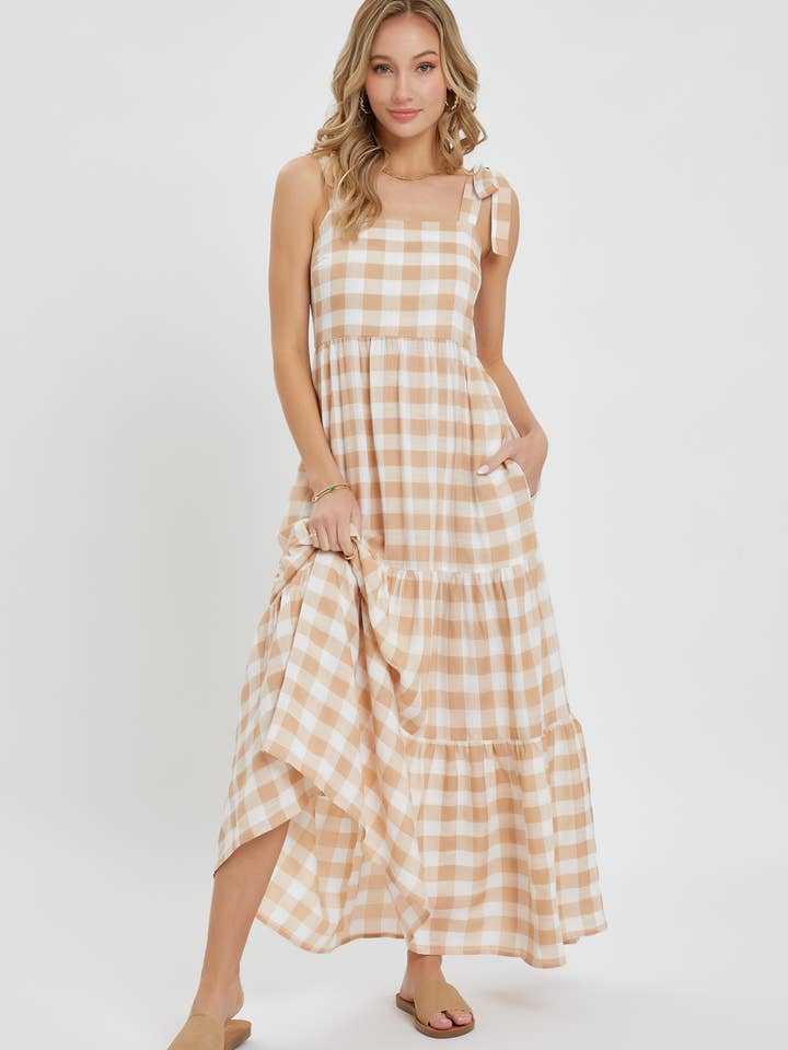 Taupe Gingham Maxi