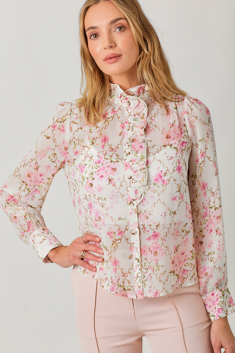 Pink Blossom Button Up Top