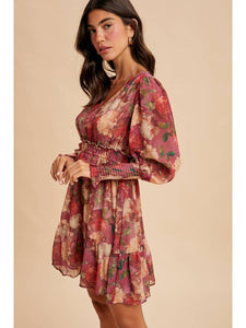 In Loom Plum Floral Smocked Dress