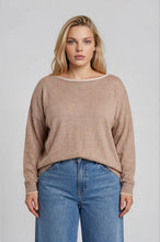 Load image into Gallery viewer, Mocha Contrast Trim Sweater - Plus
