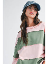 Load image into Gallery viewer, Peony Pink + Green Stripe Top
