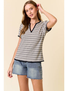 B+W Stripe Notched Top