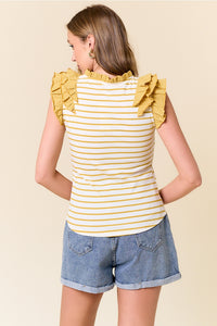 Mustard Ruffle Stripe Top