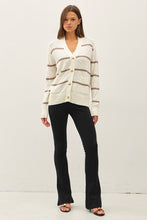 Load image into Gallery viewer, Cream + Mocha Stripe Cardigan
